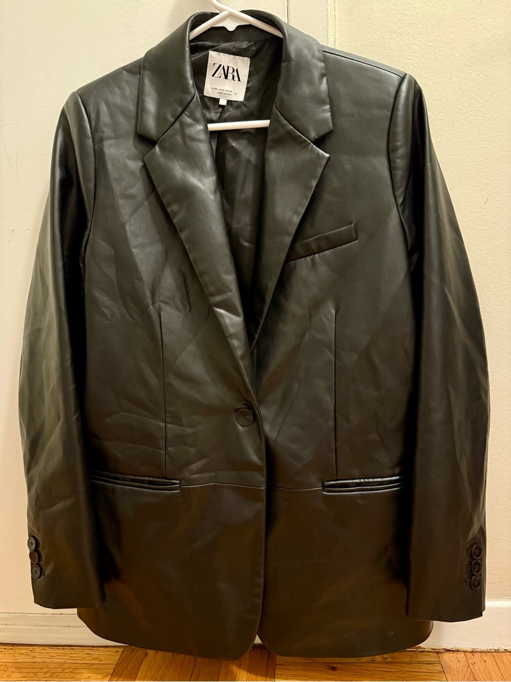 Zara Faux Leather Blazer Jacket in Black Size Medium
